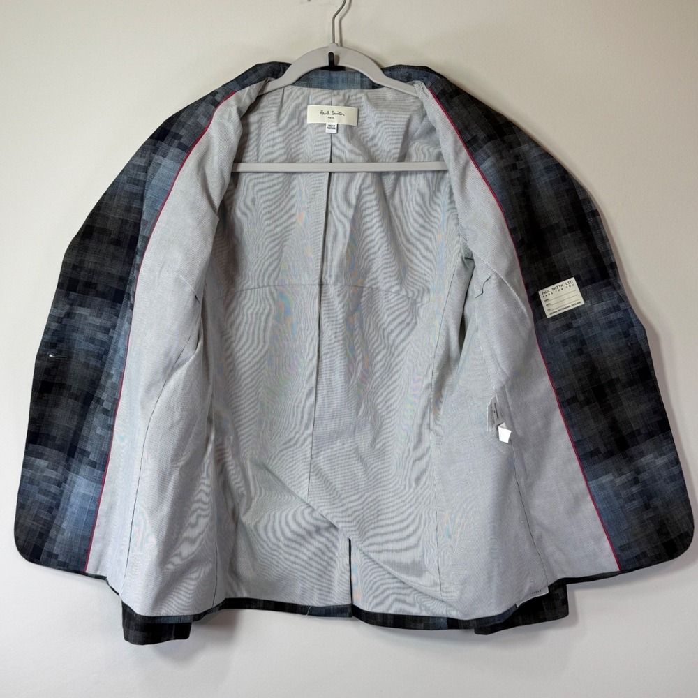 Paul Smith Pixel Plaid Wool Blazer Women's 42 M Blue Grey Designer Smart Casual - Picture 3 of 9